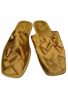 Sam Edelman Gold Satin Woven Slides ✨ Designer Slip-On Sandals Size 6